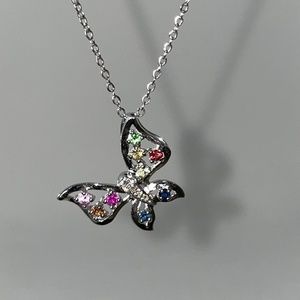 EFFY 925 Sterling Silver Butterfly Pendant with Diamond and Multi Sapphires